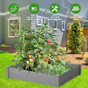 48 in. W Square Gray Solid Wood Raised Garden Bed