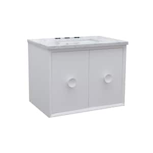 Stora 31 in. W x 22 in. D Wall Mount Bath Vanity in White with Marble Vanity Top in White with White Rectangle Basin