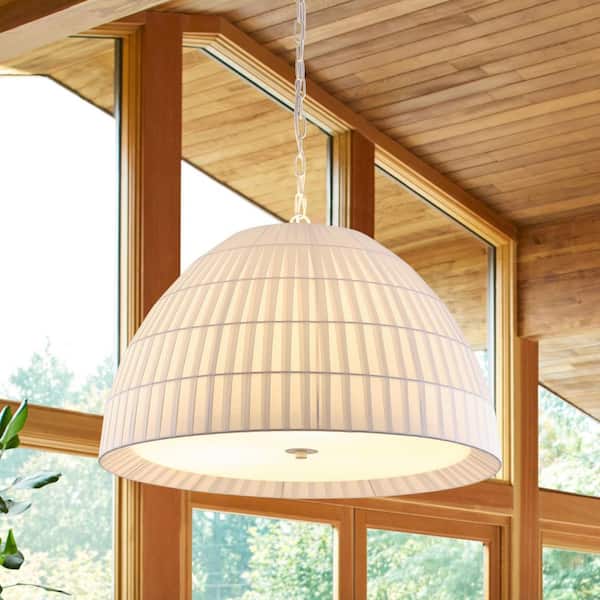 aiwen 23.62 in. 3-Light Kitchen Island White Chhandeliers with Fabric Shade