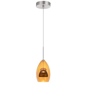 7 in. Integrated LED Amber Smoke Clear Metal and Glass Mini Pendant