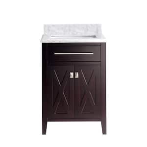 Wimbledon 24 in. W x 22 in. D x 34.5 in. H Bathroom Vanity in Brown with White Carrara Marble Top