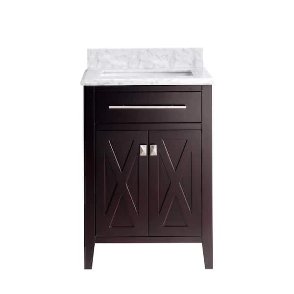 Laviva Wimbledon 24 in. W x 22 in. D x 34.5 in. H Bathroom Vanity in Brown with White Carrara Marble Top