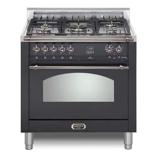 Dolcevita Series 36 in. 5 Burners Dual Fuel Natural Gas Range in Matte Black with Chrome Trim