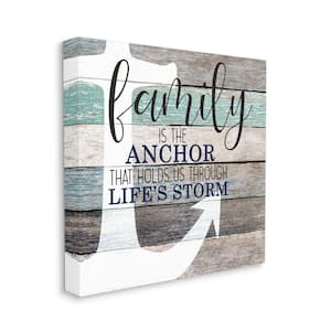 "Family Anchor Motivational Phrase Wood Grain" by Kim Allen Unframed Typography Canvas Wall Art Print 24 in. x 24 in.