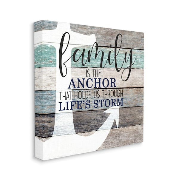 "Family Anchor Motivational Phrase Wood Grain" by Kim Allen Unframed Typography Canvas Wall Art Print 36 in. x 36 in.
