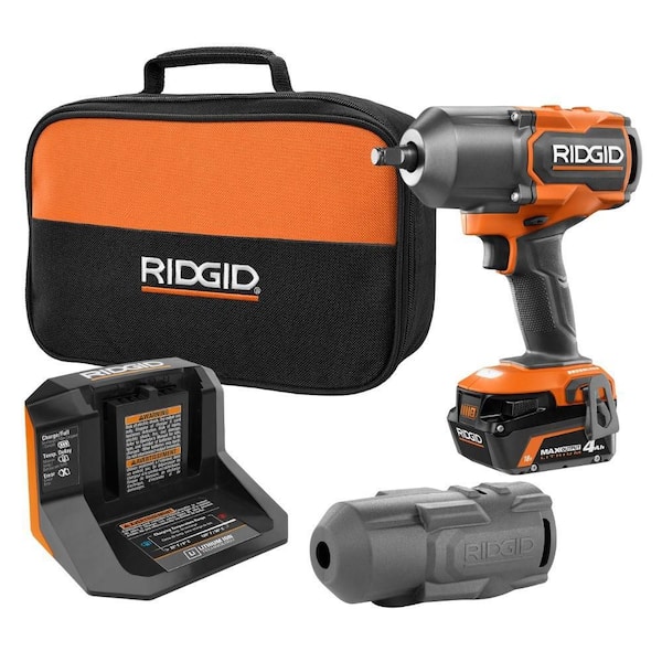 RIDGID 18V Brushless Cordless 1/2 in. HT Impact Wrench Kit with (1) 4.0 Ah Battery and Charger and Protective Boot