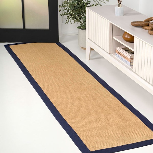 Camden Farmhouse Cottage Border Jute Natural/Navy 2 ft. x 8 ft. Runner Rug