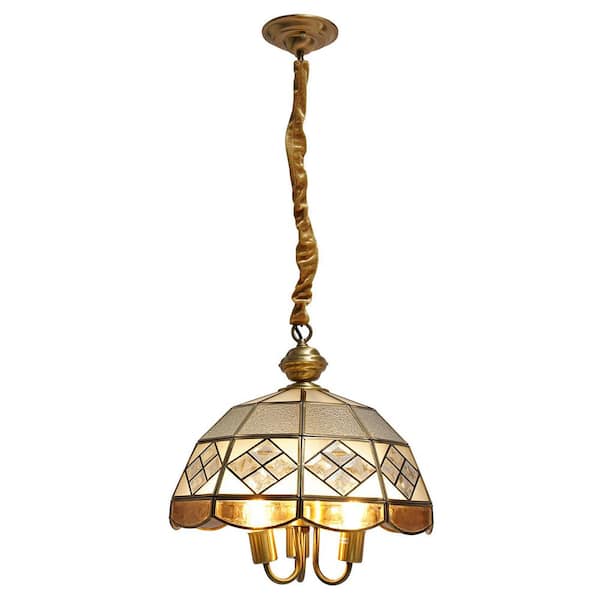 OUKANING 60-Watt 3-Light Gold Modern Pendant Light with Glass Shade and Adjustable Height for Dining Areas, No Bulbs Included