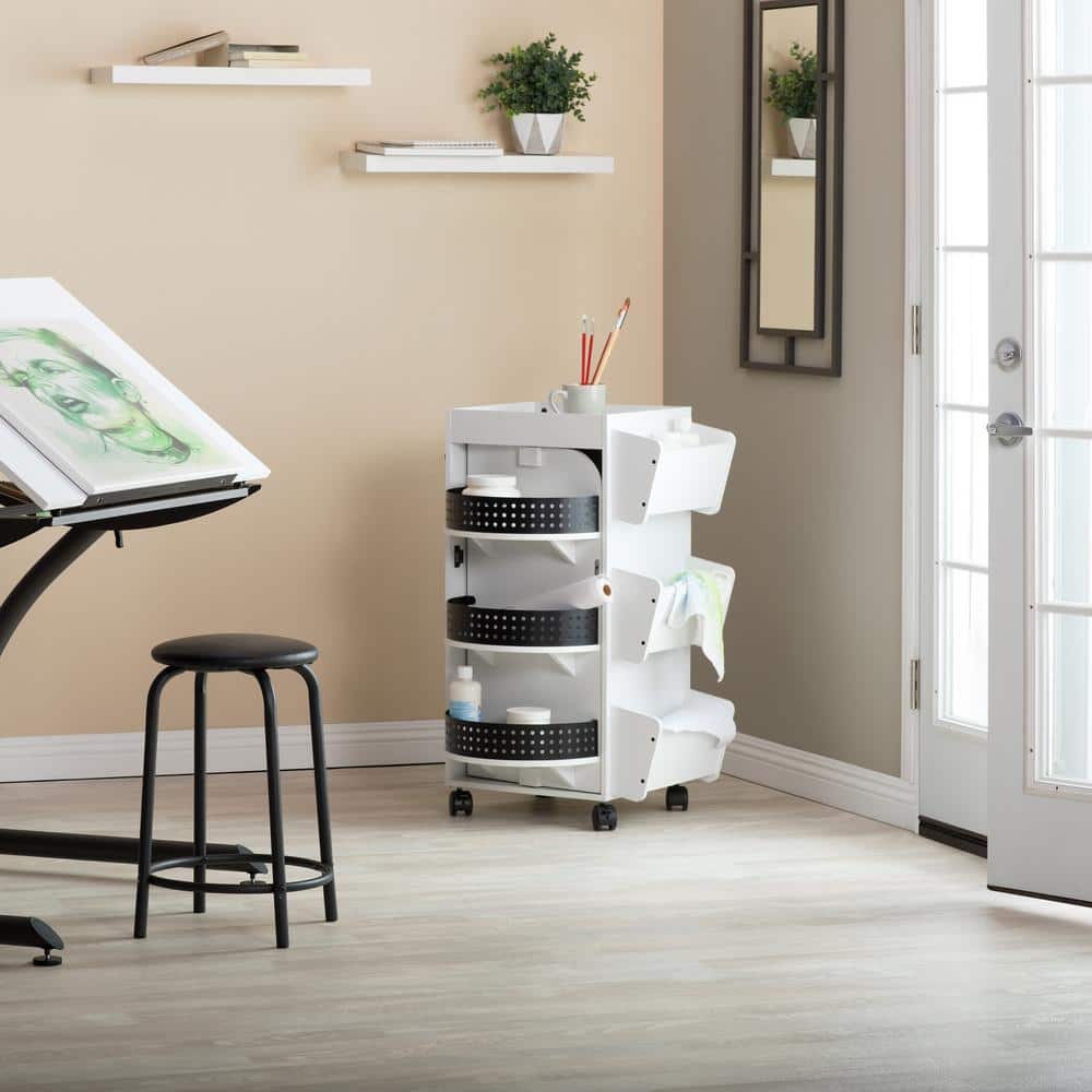 White and Black Swivel Organizer Cart with Shelves