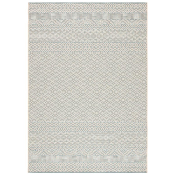 Courtyard Beige/Aqua 2 ft. x 4 ft. Tribal Striped Diamonds Indoor/Outdoor Area Rug