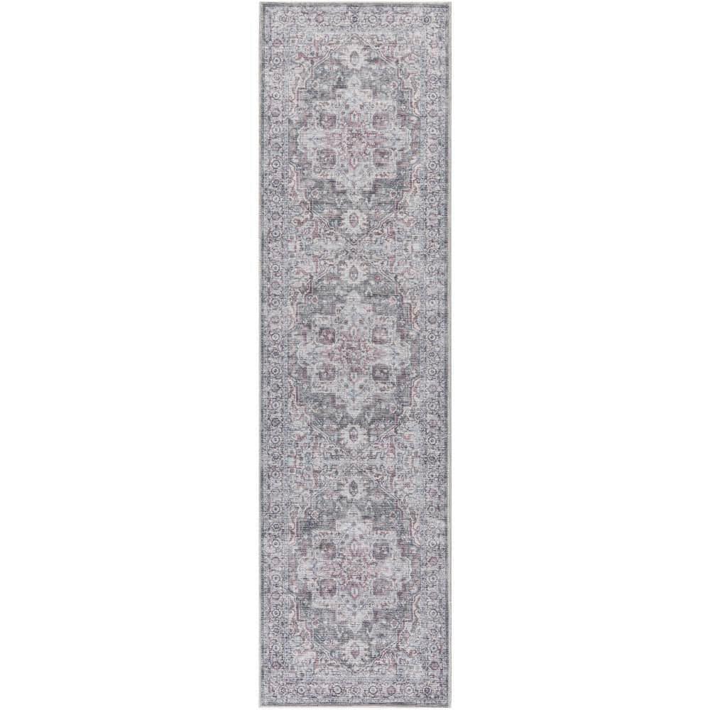 Machine Washable Series 1 Ivory Grey 2 ft. x 6 ft. Distressed Traditional R