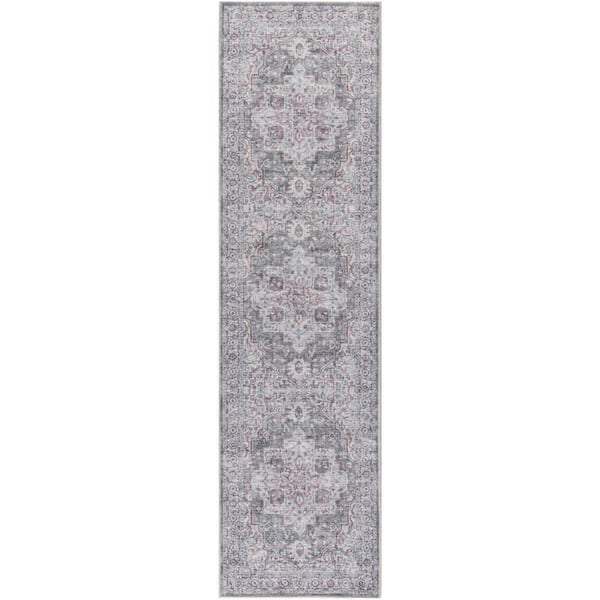 Unbranded Machine Washable Series 1 Ivory Grey 2 ft. x 6 ft. Distressed Traditional Runner Area Rug