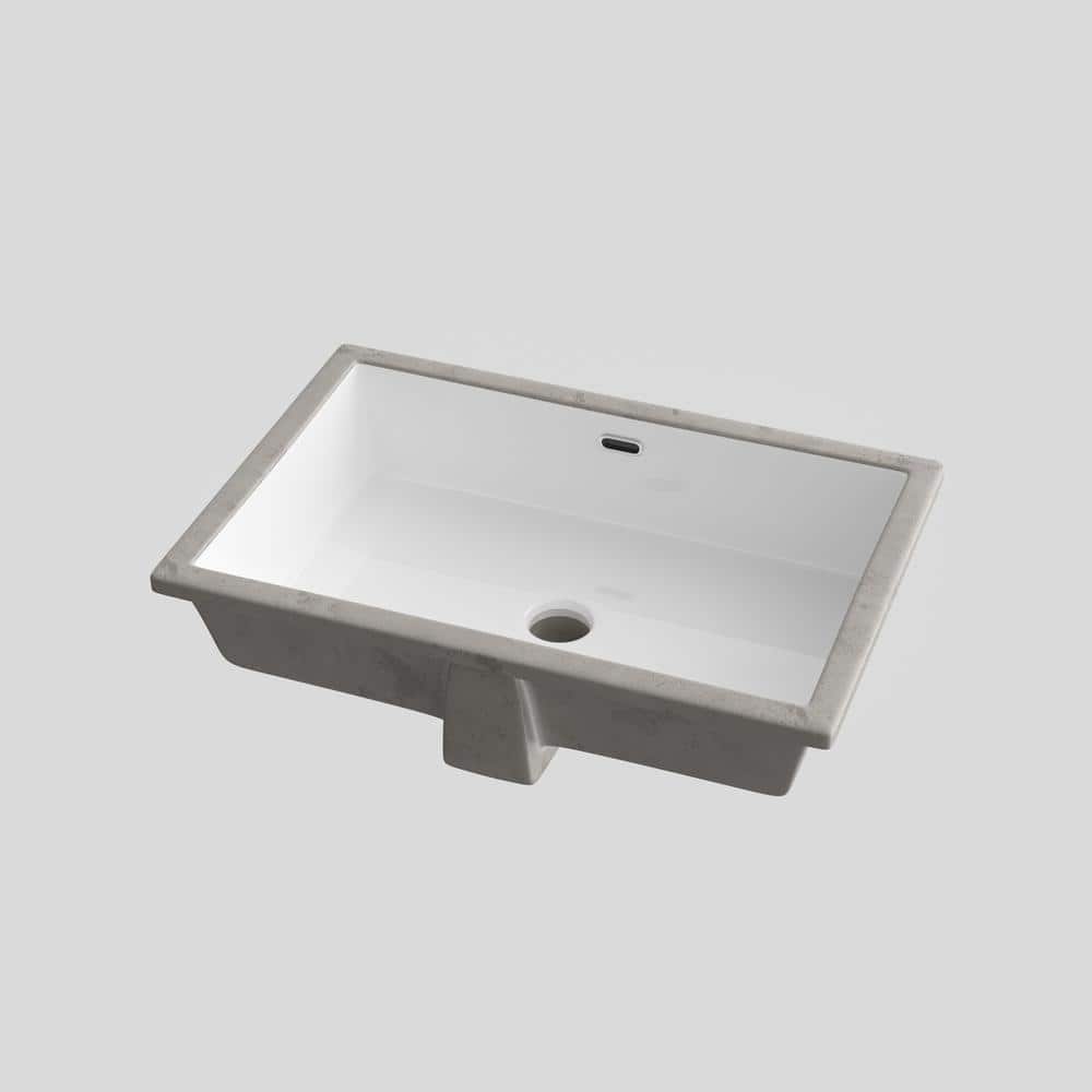 23.6" White Ceramic Undermount Rectangular Bathroom Sink with Overflow
