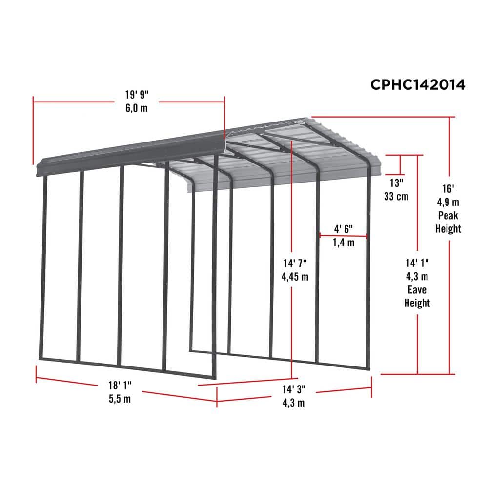 Charcoal Galvanized Steel RV Carport Kit, 14' x 20' x 14'