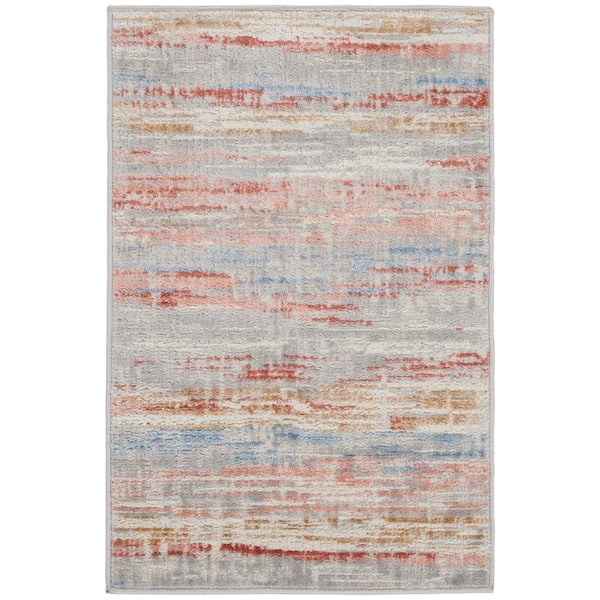 Nourison Elation Ivory Multicolor doormat 2 ft. x 3 ft. Floral Medallion Contemporary Kitchen Rug