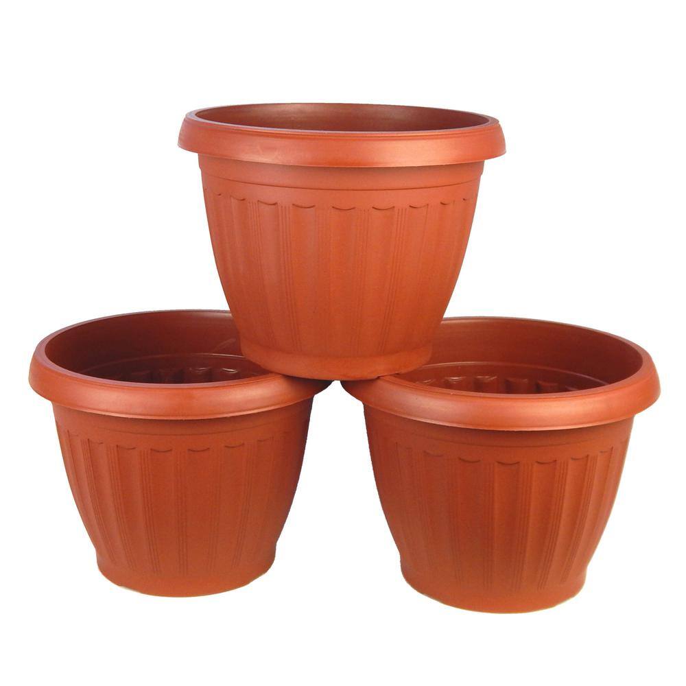 Medium 11 in. Plastic Terra Cotta Colored Planter (3 Pack)