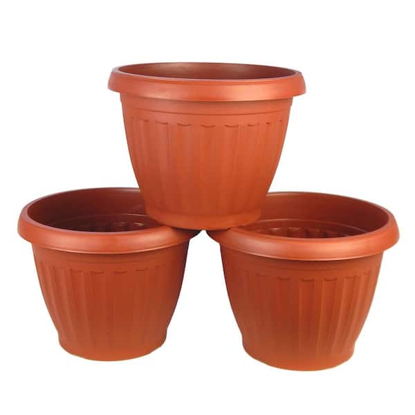 Unbranded Medium 11 in. Plastic Terra Cotta Colored Planter (3 Pack)