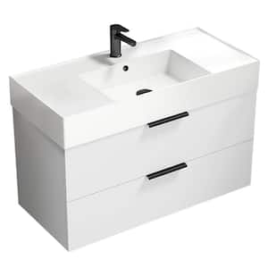 Derin 39.53 in. W x 39.53 in. D x 25.2 in. H Wall Mounted Bath Vanity in Glossy White with Vanity Top Basin in White