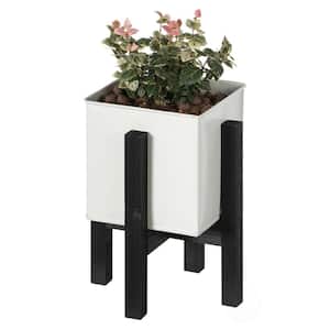Indoor and Outdoor White Iron Planting Box with Black Wooden Frame, Small Planter