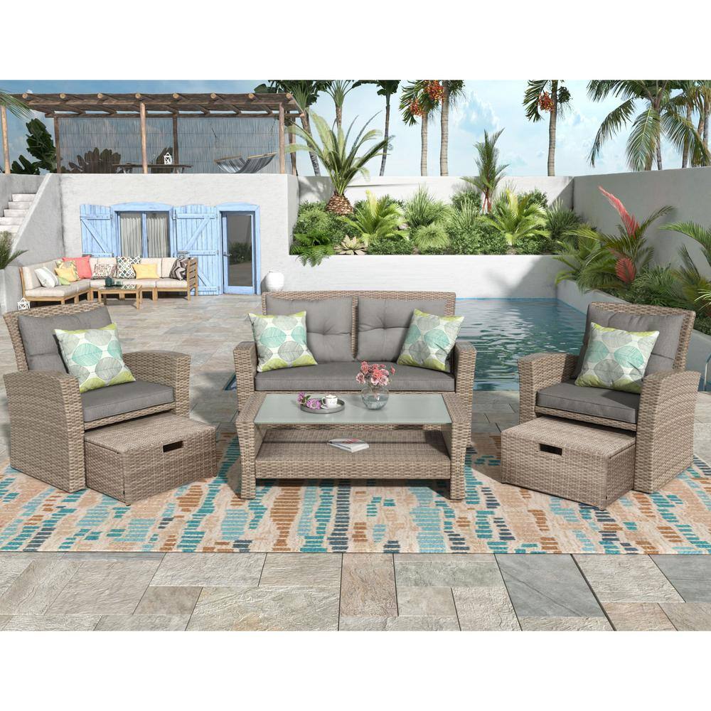 4-Piece Wicker Patio Conversation Set with Gray Cushions and Coffee Table price history on PriceWatchPro