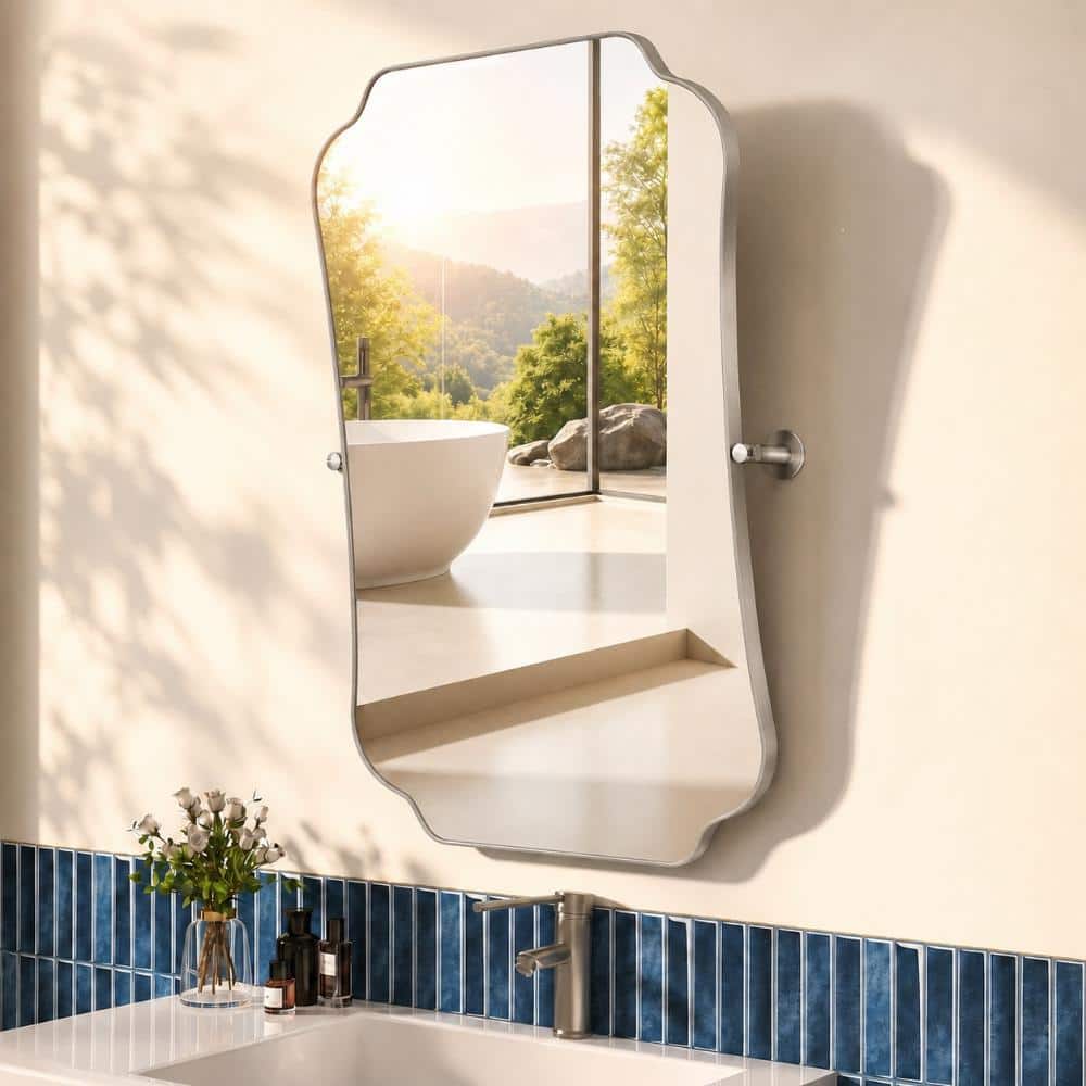 KRON 20 in. W x 30 in. H Decorative Rectangle Framed Adjustable Tilt Wall Bathroom Vanity Mirror in Brushed Nickel price history on PriceWatchPro