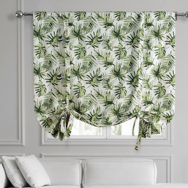 Exclusive Fabrics & Furnishings Artemis Olive Green Printed Cotton 46 in. W x 63 in. L Room Darkening Rod Pocket Tie-Up Window Shade (1 Panel)