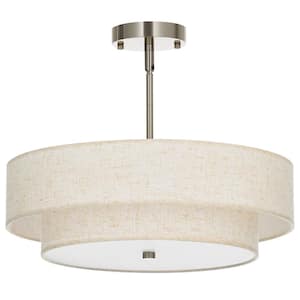 18 in. 4-Light Oatmeal Semi-Flush Mount Ceiling Light Fixture Drum Pendant Light with 2-Layer Fabric Shade E26 Bases