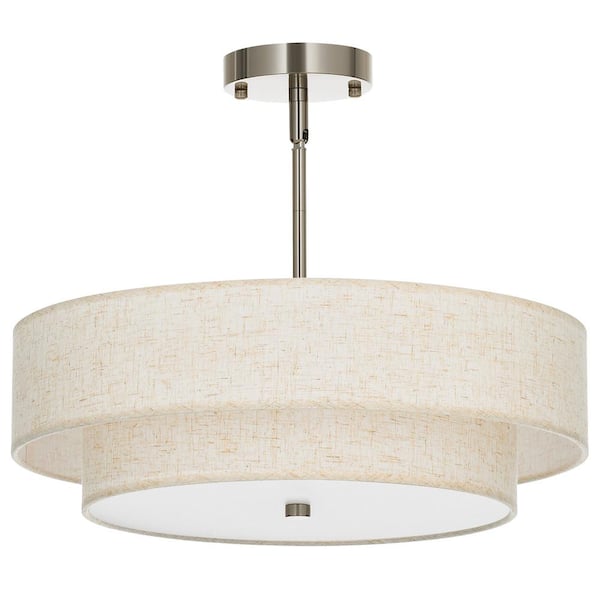 Merra 18 in. 4-Light Oatmeal Semi-Flush Mount Ceiling Light Fixture Drum Pendant Light with 2-Layer Fabric Shade E26 Bases