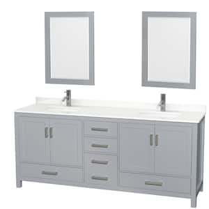 Sheffield 80 in. W x 22 in. D x 35 in. H Double Bath Vanity in Gray with White Quartz Top and 24 in. Mirrors