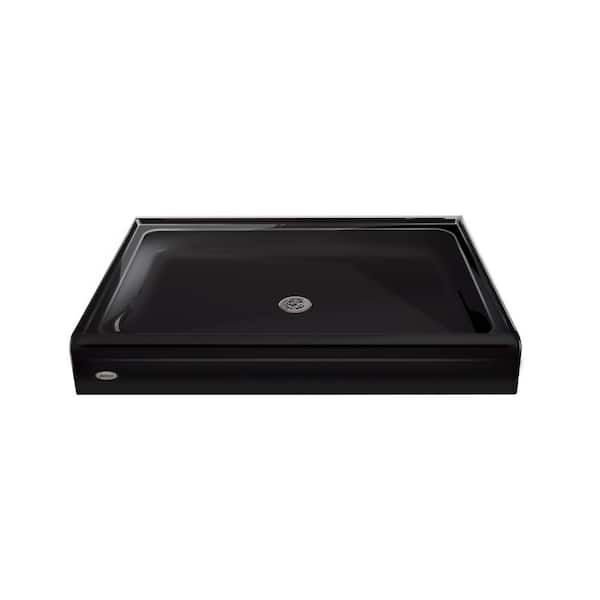 JACUZZI PRIMO 60 in. L x 34 in. W Alcove Shower Pan Base with Center Drain in Black