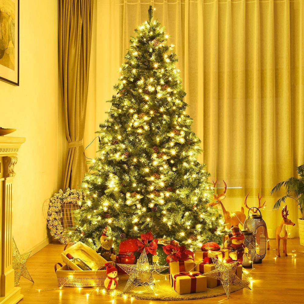 7.5ft Green Pre-lit Artificial Christmas Tree with Pine Cones