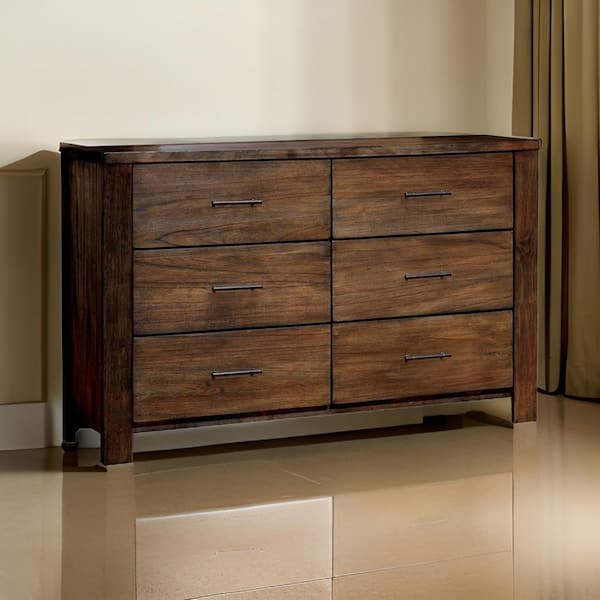 Benjara Brown 6-Drawer 59 in. W Dresser without Mirror