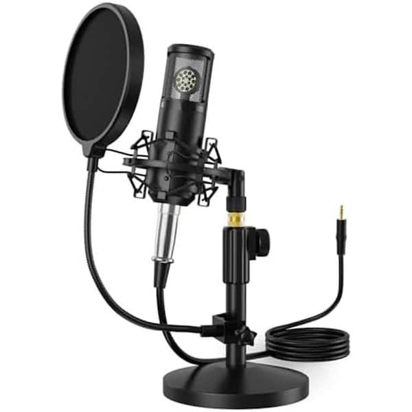 Condenser Microphone Studio Recording Mic with Shock Mount Pop Filter in Black for Podcasting Streaming 1-Pack