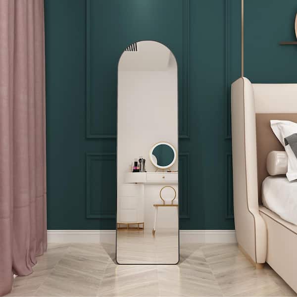 16.5 in. W x 59.8 in. H Black Aluminum Alloy Metal Frame Arched Full-Length Floor Mounted Mirror, Wall Mounted Mirror