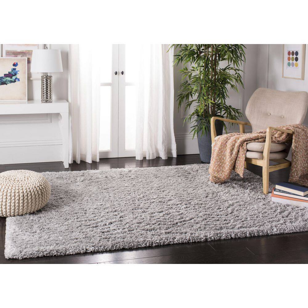 Luxe Plush Gray Shag Area Rug, Synthetic Easy Care, 4' x 6'