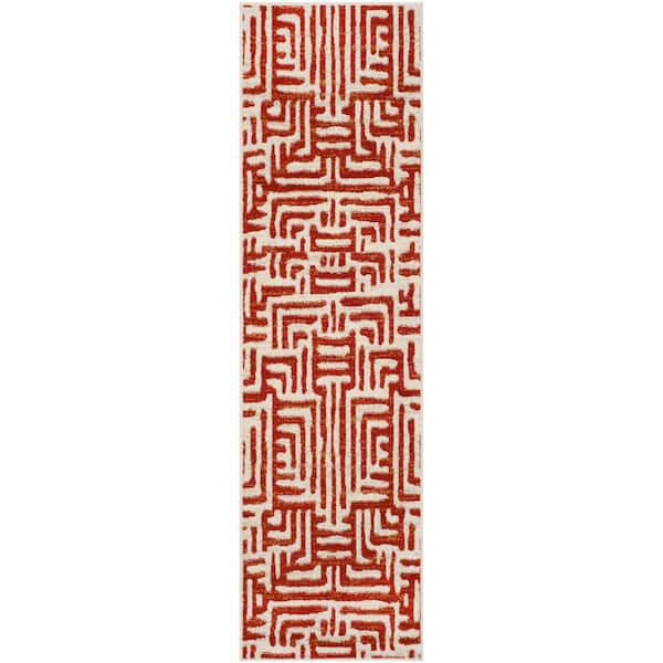 SAFAVIEH Amsterdam Ivory/Terracotta 2 ft. x 8 ft. Geometric Runner Rug