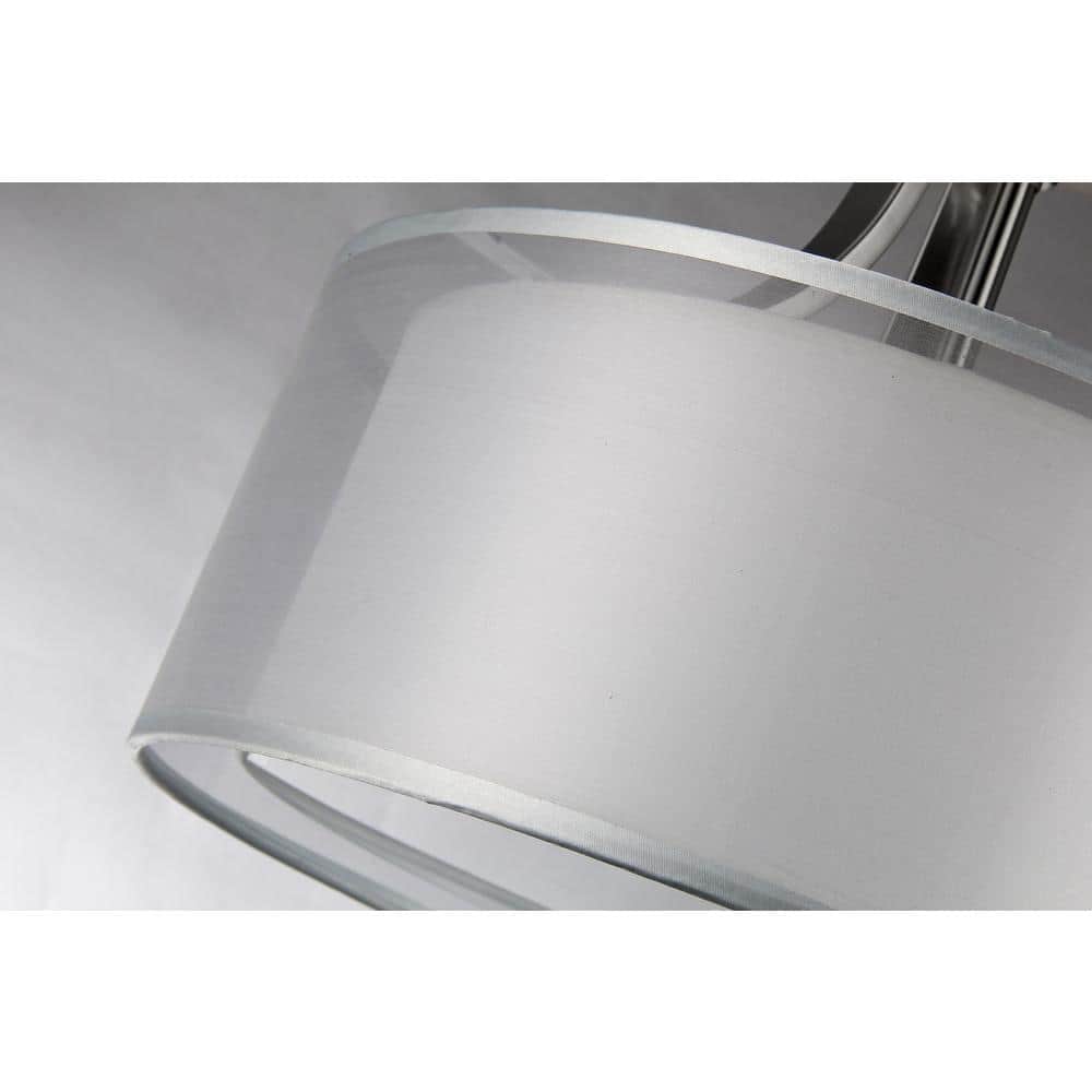 Modern Brushed Nickel 13.8" Double Drum Crystal Semi Flush Mount Chandelier