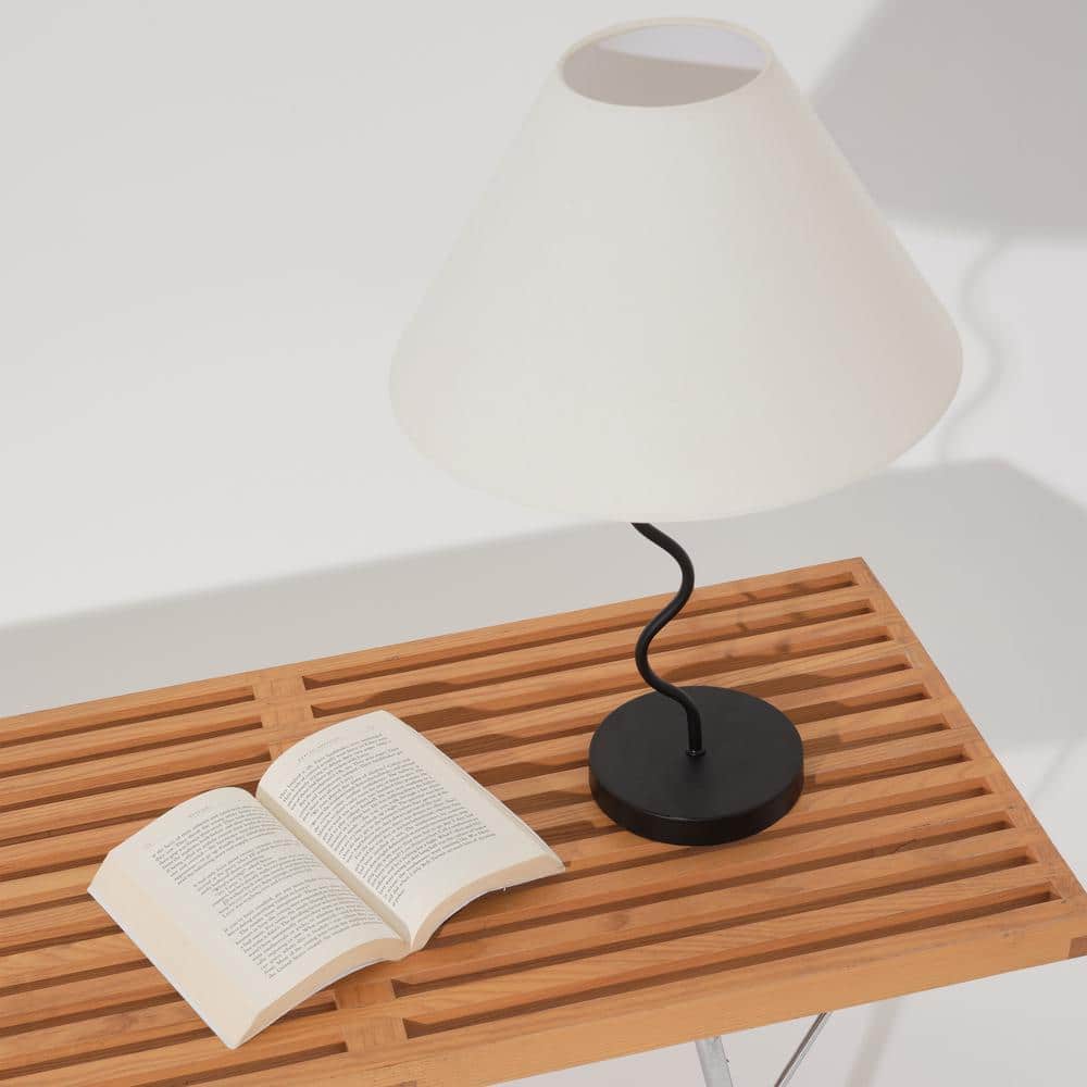 Squiggle 22" Black LED Table Lamp with Ivory Shade