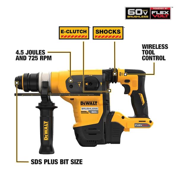 FLEXVOLT 60V MAX Cordless 1-1/4 in. SDS Plus Rotary Hammer (Tool Only)