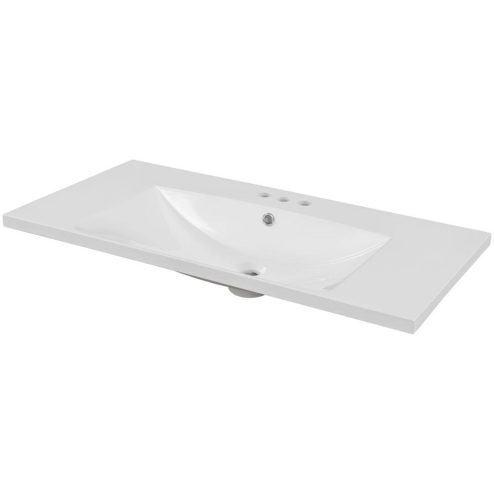 36" White Ceramic Undermount Single Bathroom Vanity Top