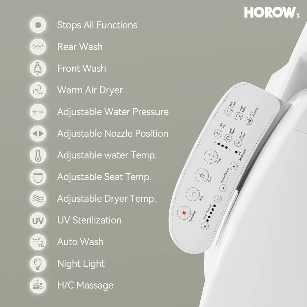 White Smart Bidet Seat with Warm Water and Heated Dryer