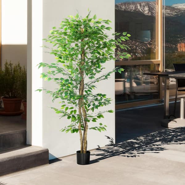 Unbranded Realistic 6 ft. Artificial Ficus with Pot, Indoor Outdoor Decor Fake Plant for Home Office and Living Room