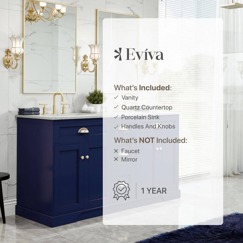 Epic Blue Solid Wood Double Sink Bathroom Vanity with Quartz Top