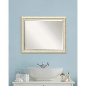 Country White Wash 32.5 in. x 26.5 in. Beveled Rectangle Wood Framed Bathroom Wall Mirror in Cream,White