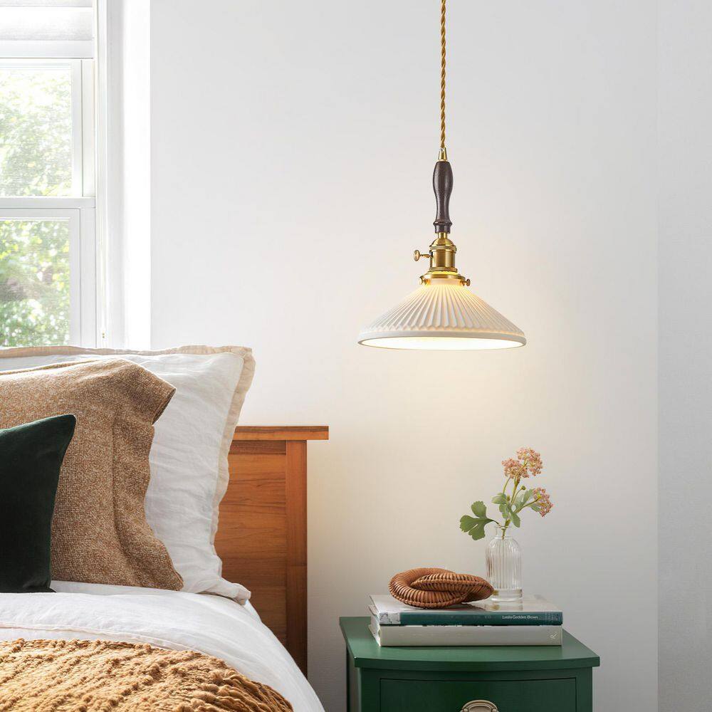 Home Lighting 60W 1Light White B2-Pack Modern Wave Ceramic Pendant Light Walnut Wood Hanging Light for Kitchen Island price history on PriceWatchPro
