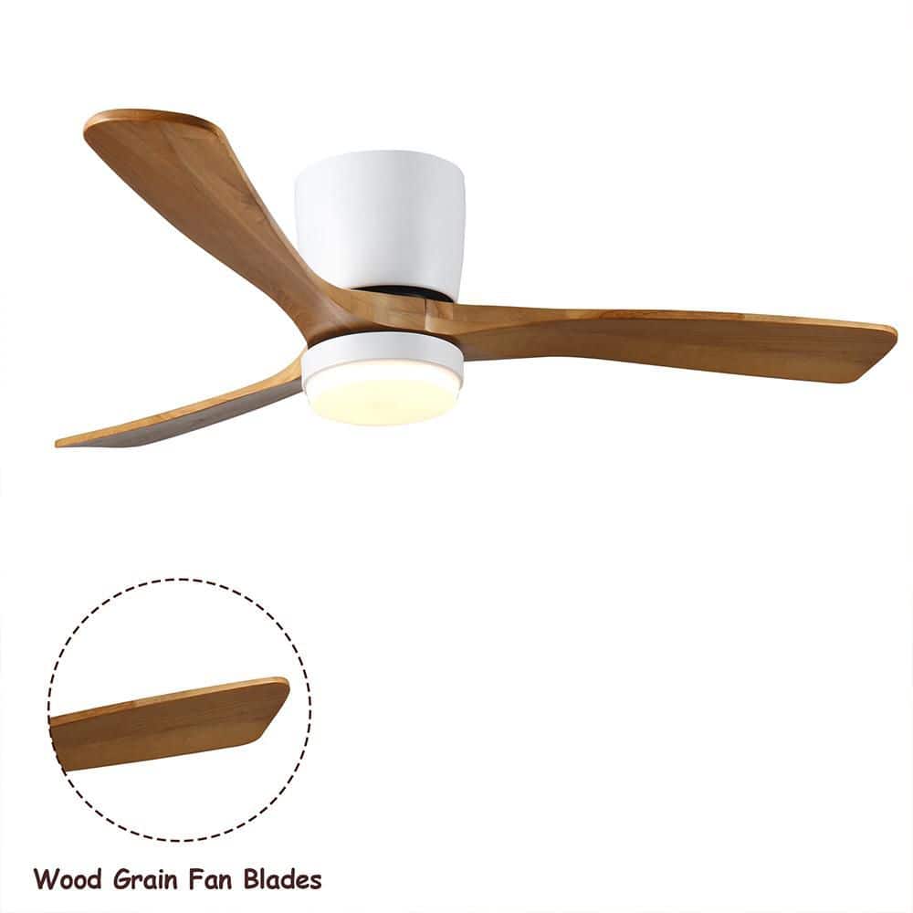 52 in. White Indoor Dimmable Flush Mount Ceiling Fan with Light and Remote, Wood Blades Modern Fan for Bedroom Patio price history on PriceWatchPro