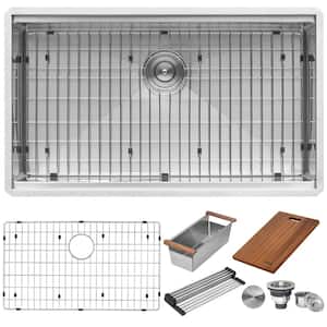 Roma Pro 16 Stainless Steel Gauge 30 in Single Bowl Undermount Workstation Rounded Corners Ledge Kitchen Sink