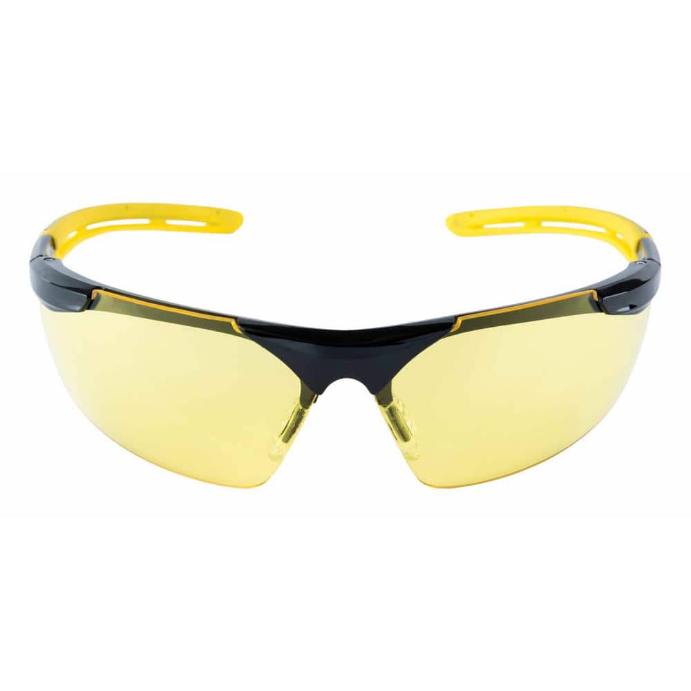 Safety Eyewear Glasses Comfort Black Frame with Yellow Accent Amber Anti Fo