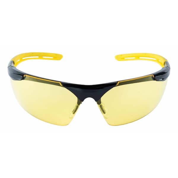 Safety Eyewear Glasses Comfort Black Frame with Yellow Accent Amber Anti Fog and Scratch Resistant Lens (Case of 6)