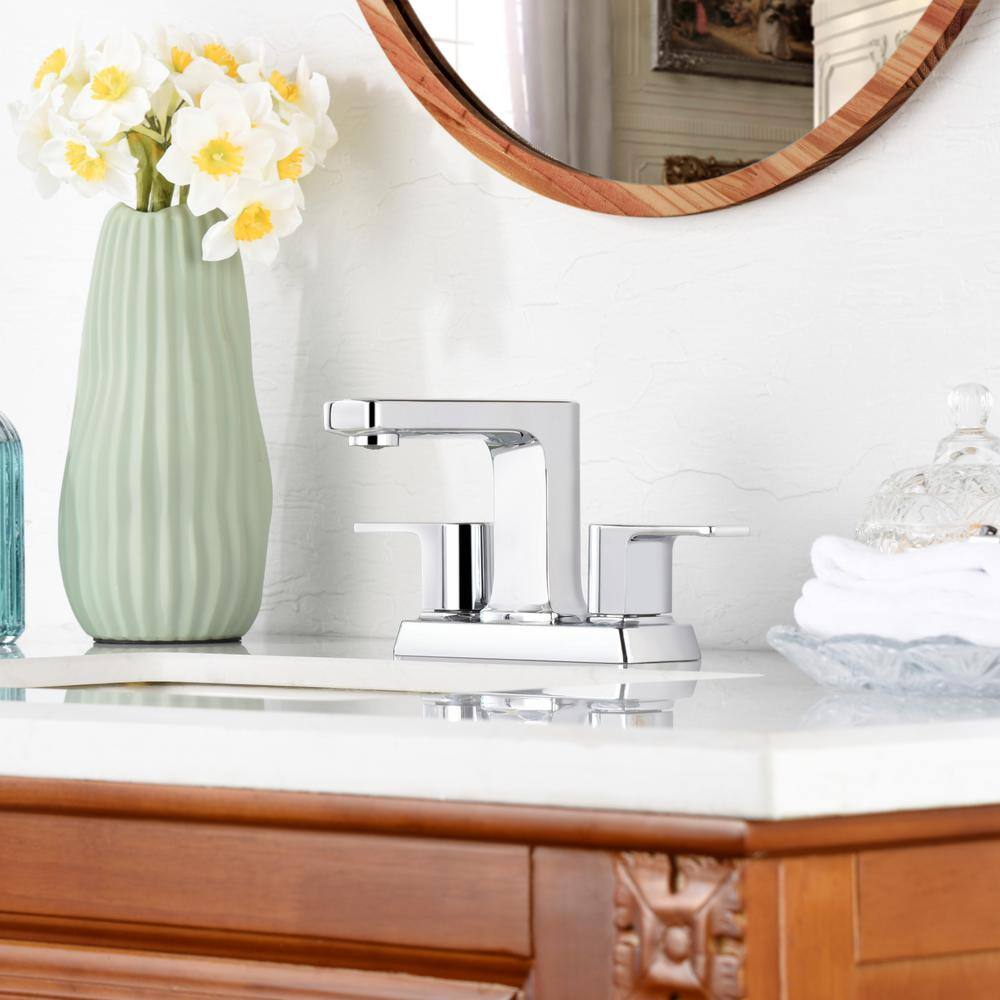 Chrome Polished 2-Handle Centerset Bathroom Faucet with Drain Assembly